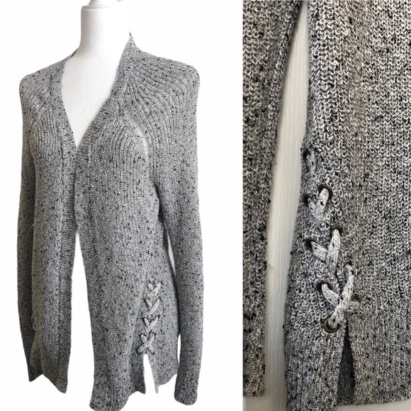 American Eagle Outfitters Sweaters - American Eagle Grey and Black Lace-Up Cardigan